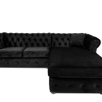 Γωνιακός Καναπές Κρεβάτι Crista Chesterfield  σε Μαύρο βελούδο 245x175x85cm