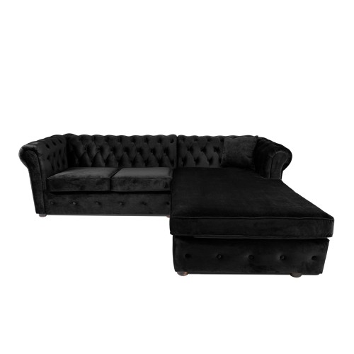 Γωνιακός Καναπές Κρεβάτι Crista Chesterfield  σε Μαύρο βελούδο 245x175x85cm