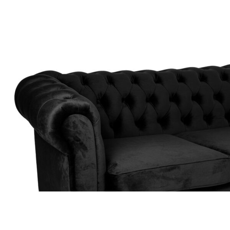 Γωνιακός Καναπές Κρεβάτι Crista Chesterfield  σε Μαύρο βελούδο 245x175x85cm