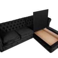 Γωνιακός Καναπές Κρεβάτι Crista Chesterfield  σε Μαύρο βελούδο 245x175x85cm
