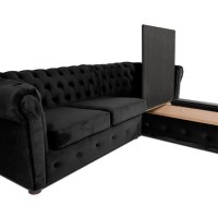 Γωνιακός Καναπές Κρεβάτι Crista Chesterfield  σε Μαύρο βελούδο 245x175x85cm