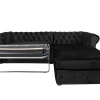 Γωνιακός Καναπές Κρεβάτι Crista Chesterfield  σε Μαύρο βελούδο 245x175x85cm