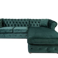 Γωνιακός Καναπές Κρεβάτι Crista Chesterfield  σε Σκούρο Πράσινο βελούδο 245x175x85cm