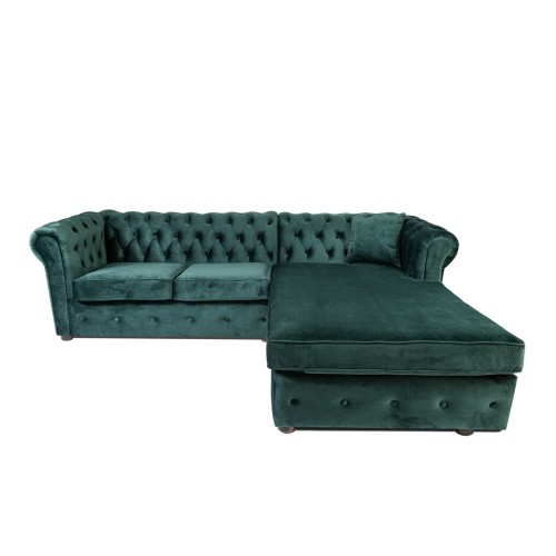 Γωνιακός Καναπές Κρεβάτι Crista Chesterfield  σε Σκούρο Πράσινο βελούδο 245x175x85cm