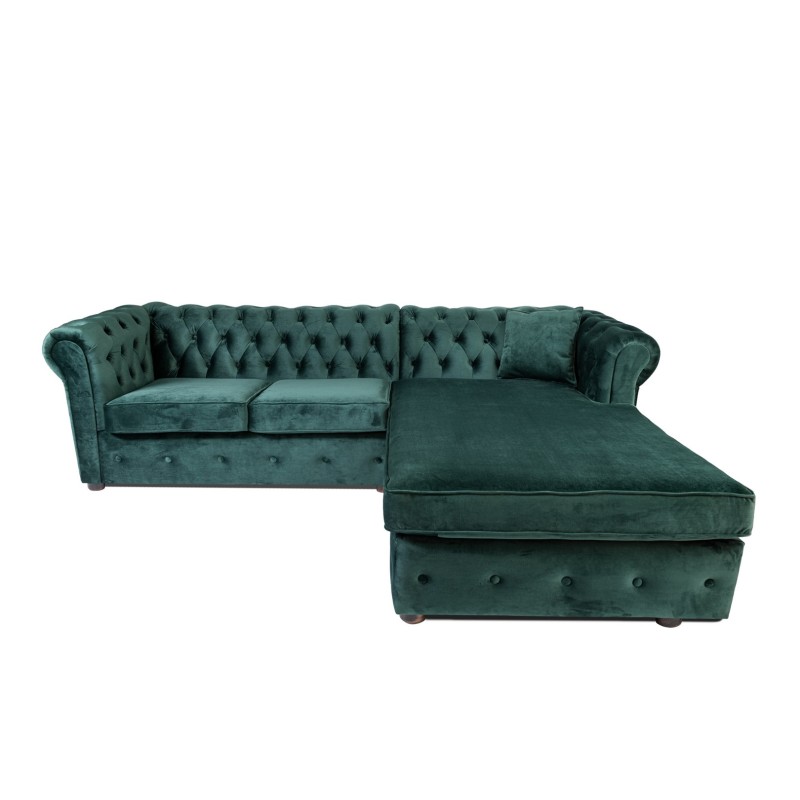 Γωνιακός Καναπές Κρεβάτι Crista Chesterfield  σε Σκούρο Πράσινο βελούδο 245x175x85cm