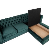 Γωνιακός Καναπές Κρεβάτι Crista Chesterfield  σε Σκούρο Πράσινο βελούδο 245x175x85cm