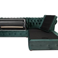 Γωνιακός Καναπές Κρεβάτι Crista Chesterfield  σε Σκούρο Πράσινο βελούδο 245x175x85cm