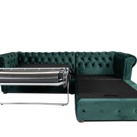 Γωνιακός Καναπές Κρεβάτι Crista Chesterfield  σε Σκούρο Πράσινο βελούδο 245x175x85cm
