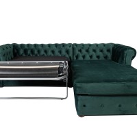 Γωνιακός Καναπές Κρεβάτι Crista Chesterfield  σε Σκούρο Πράσινο βελούδο 245x175x85cm