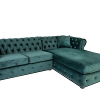 Γωνιακός Καναπές Κρεβάτι Crista Chesterfield  σε Σκούρο Πράσινο βελούδο 245x175x85cm