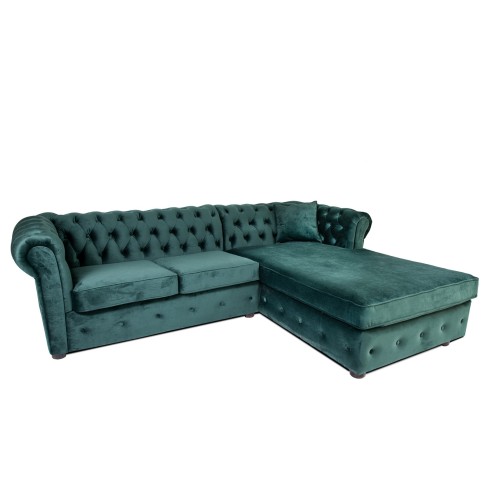 Γωνιακός Καναπές Κρεβάτι Crista Chesterfield  σε Σκούρο Πράσινο βελούδο 245x175x85cm