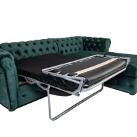 Γωνιακός Καναπές Κρεβάτι Crista Chesterfield  σε Σκούρο Πράσινο βελούδο 245x175x85cm