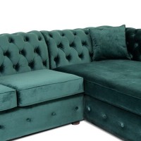 Γωνιακός Καναπές Κρεβάτι Crista Chesterfield  σε Σκούρο Πράσινο βελούδο 245x175x85cm