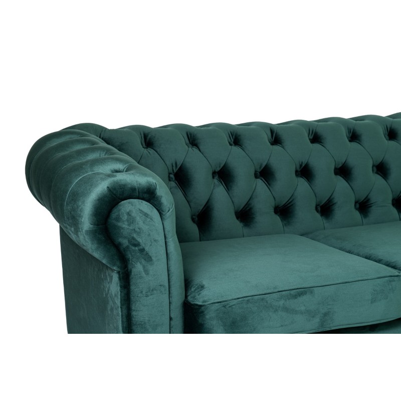 Γωνιακός Καναπές Κρεβάτι Crista Chesterfield  σε Σκούρο Πράσινο βελούδο 245x175x85cm