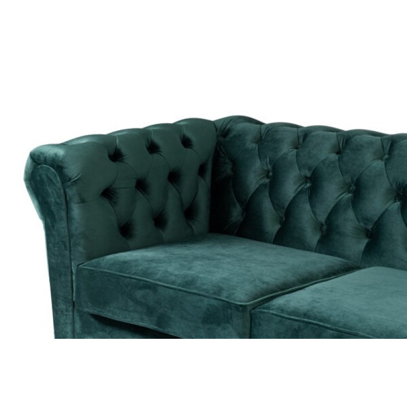 Γωνιακός Καναπές Κρεβάτι Crista Chesterfield  σε Σκούρο Πράσινο βελούδο 245x175x85cm