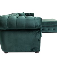 Γωνιακός Καναπές Κρεβάτι Crista Chesterfield  σε Σκούρο Πράσινο βελούδο 245x175x85cm