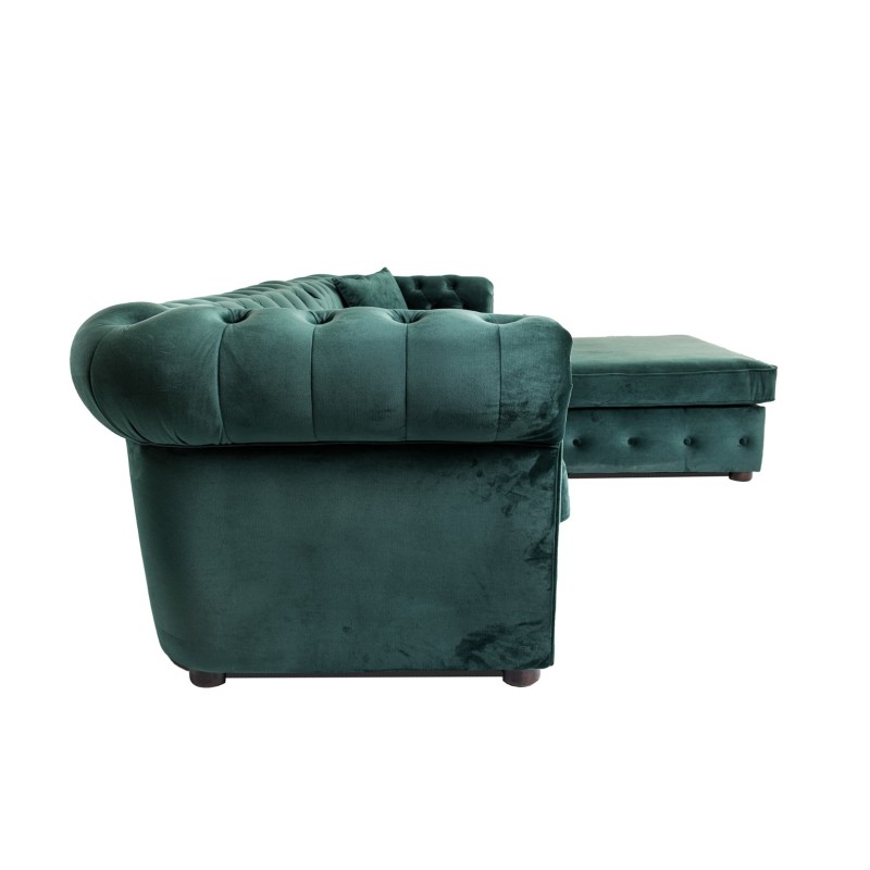 Γωνιακός Καναπές Κρεβάτι Crista Chesterfield  σε Σκούρο Πράσινο βελούδο 245x175x85cm