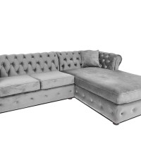 Γωνιακός Καναπές Κρεβάτι Crista Chesterfield  σε Ανοιχτό Γκρι βελούδο 245x175x85cm
