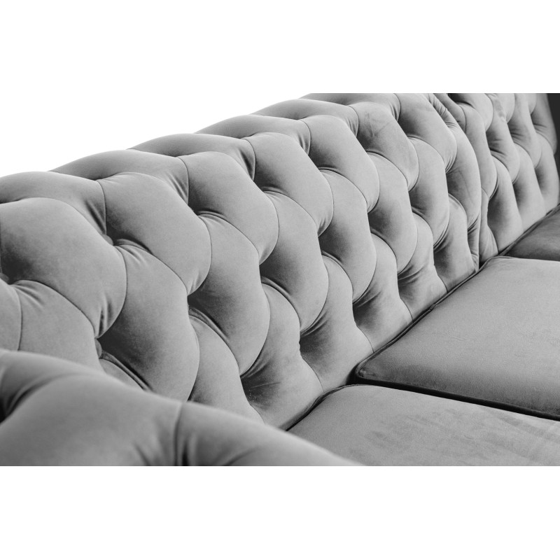 Γωνιακός Καναπές Κρεβάτι Crista Chesterfield  σε Ανοιχτό Γκρι βελούδο 245x175x85cm