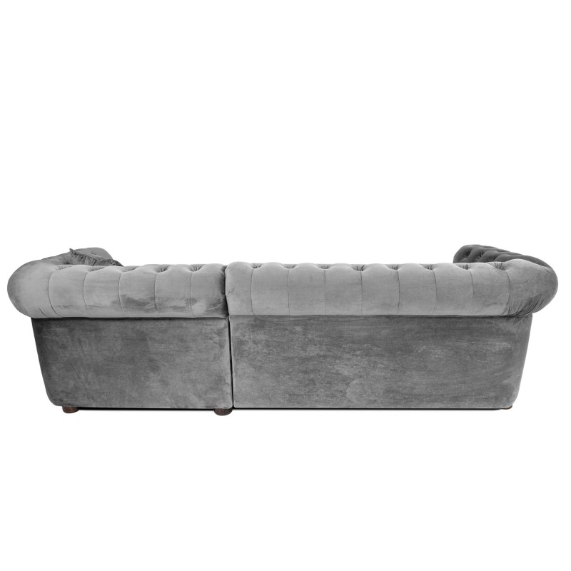 Γωνιακός Καναπές Κρεβάτι Crista Chesterfield  σε Ανοιχτό Γκρι βελούδο 245x175x85cm