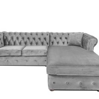 Γωνιακός Καναπές Κρεβάτι Crista Chesterfield  σε Ανοιχτό Γκρι βελούδο 245x175x85cm