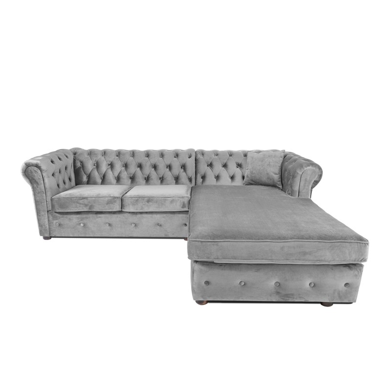 Γωνιακός Καναπές Κρεβάτι Crista Chesterfield  σε Ανοιχτό Γκρι βελούδο 245x175x85cm