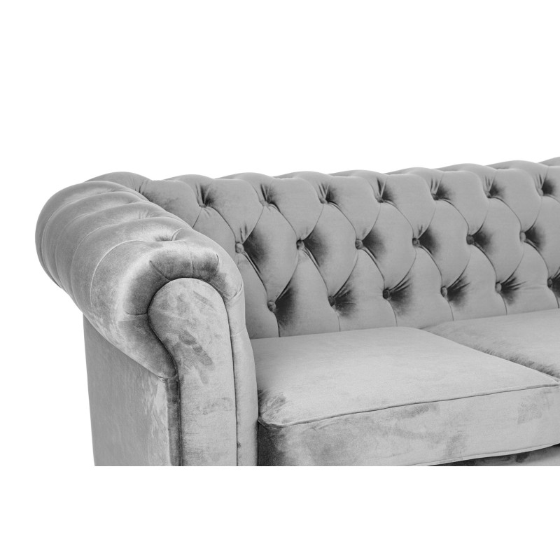 Γωνιακός Καναπές Κρεβάτι Crista Chesterfield  σε Ανοιχτό Γκρι βελούδο 245x175x85cm