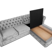 Γωνιακός Καναπές Κρεβάτι Crista Chesterfield  σε Ανοιχτό Γκρι βελούδο 245x175x85cm