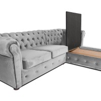 Γωνιακός Καναπές Κρεβάτι Crista Chesterfield  σε Ανοιχτό Γκρι βελούδο 245x175x85cm