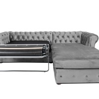 Γωνιακός Καναπές Κρεβάτι Crista Chesterfield  σε Ανοιχτό Γκρι βελούδο 245x175x85cm