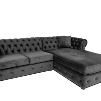 Γωνιακός Καναπές Κρεβάτι Crista Chesterfield  σε Σκούρο Γκρί βελούδο 245x175x85cm