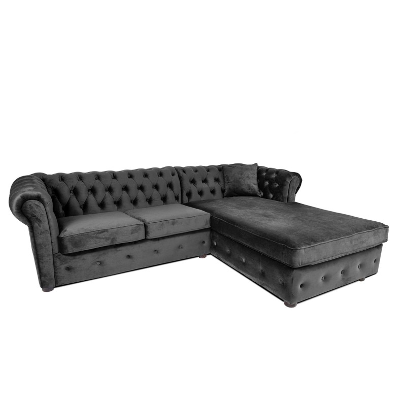 Γωνιακός Καναπές Κρεβάτι Crista Chesterfield  σε Σκούρο Γκρί βελούδο 245x175x85cm