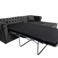 Γωνιακός Καναπές Κρεβάτι Crista Chesterfield  σε Σκούρο Γκρί βελούδο 245x175x85cm