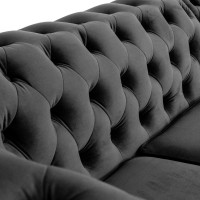 Γωνιακός Καναπές Κρεβάτι Crista Chesterfield  σε Σκούρο Γκρί βελούδο 245x175x85cm