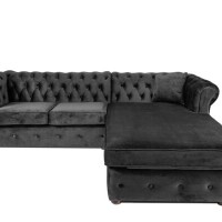 Γωνιακός Καναπές Κρεβάτι Crista Chesterfield  σε Σκούρο Γκρί βελούδο 245x175x85cm