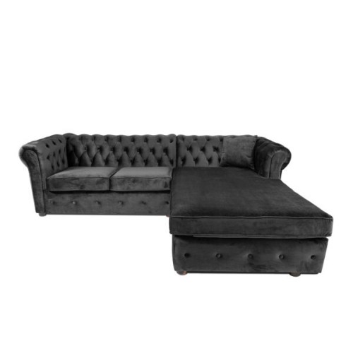 Γωνιακός Καναπές Κρεβάτι Crista Chesterfield  σε Σκούρο Γκρί βελούδο 245x175x85cm