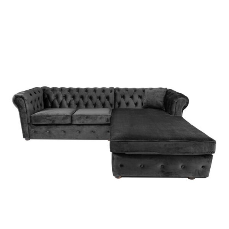 Γωνιακός Καναπές Κρεβάτι Crista Chesterfield  σε Σκούρο Γκρί βελούδο 245x175x85cm