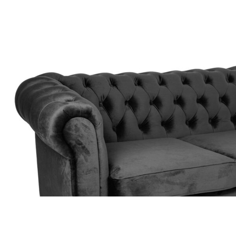 Γωνιακός Καναπές Κρεβάτι Crista Chesterfield  σε Σκούρο Γκρί βελούδο 245x175x85cm