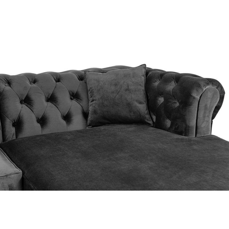 Γωνιακός Καναπές Κρεβάτι Crista Chesterfield  σε Σκούρο Γκρί βελούδο 245x175x85cm