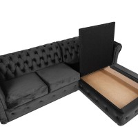 Γωνιακός Καναπές Κρεβάτι Crista Chesterfield  σε Σκούρο Γκρί βελούδο 245x175x85cm