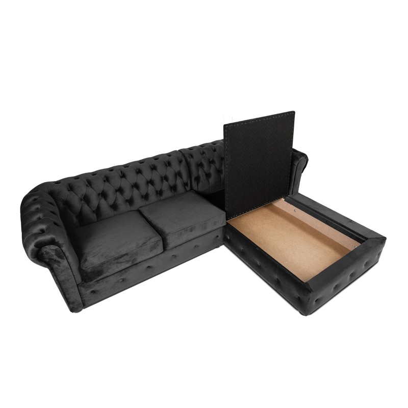 Γωνιακός Καναπές Κρεβάτι Crista Chesterfield  σε Σκούρο Γκρί βελούδο 245x175x85cm