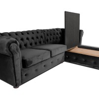 Γωνιακός Καναπές Κρεβάτι Crista Chesterfield  σε Σκούρο Γκρί βελούδο 245x175x85cm