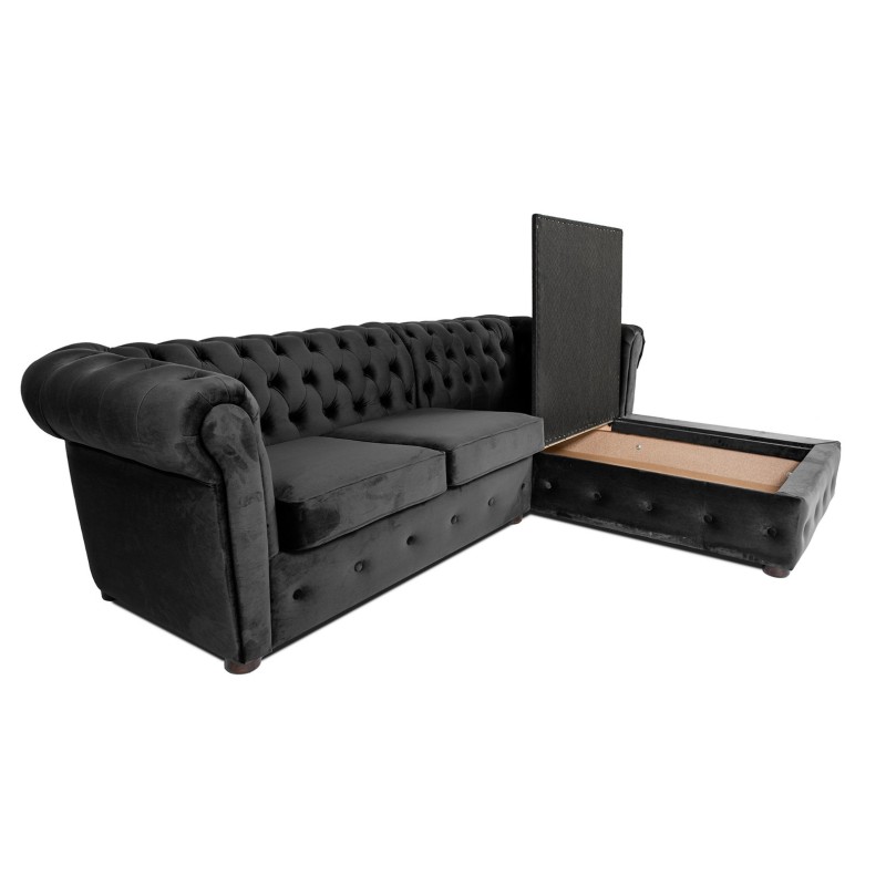 Γωνιακός Καναπές Κρεβάτι Crista Chesterfield  σε Σκούρο Γκρί βελούδο 245x175x85cm