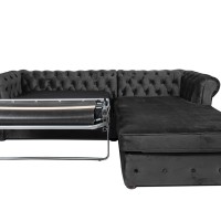 Γωνιακός Καναπές Κρεβάτι Crista Chesterfield  σε Σκούρο Γκρί βελούδο 245x175x85cm