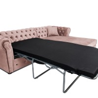Γωνιακός Καναπές Κρεβάτι Crista Chesterfield  σε Ροζ Γιασεμί βελούδο 245x175x85cm