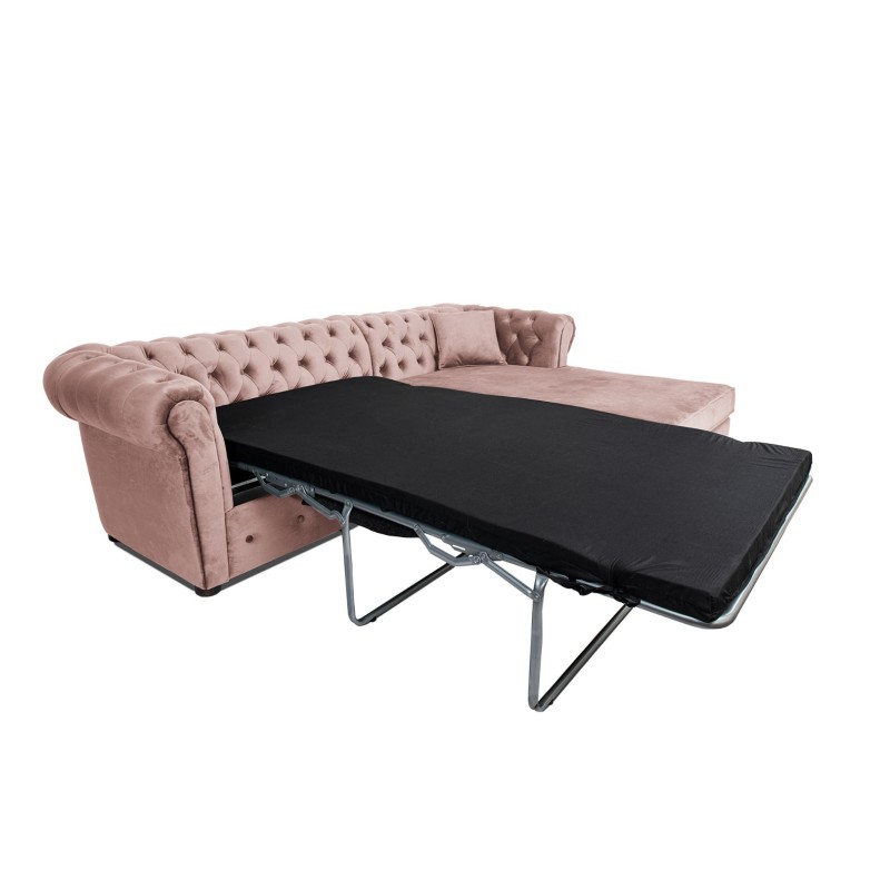Γωνιακός Καναπές Κρεβάτι Crista Chesterfield  σε Ροζ Γιασεμί βελούδο 245x175x85cm