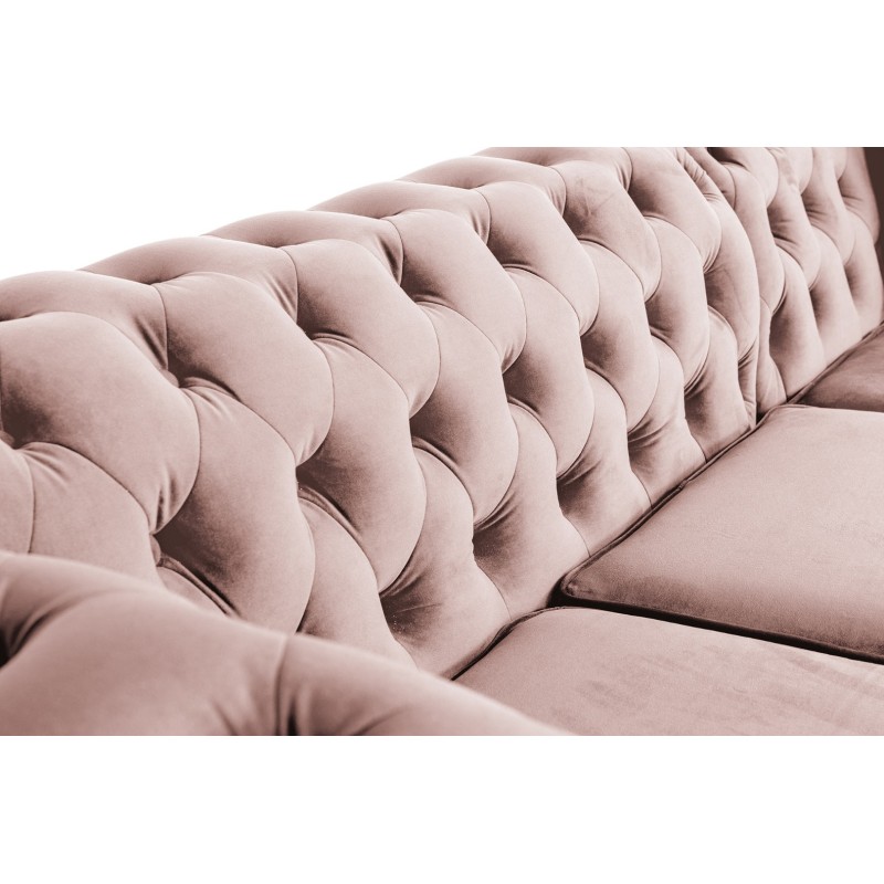 Γωνιακός Καναπές Κρεβάτι Crista Chesterfield  σε Ροζ Γιασεμί βελούδο 245x175x85cm