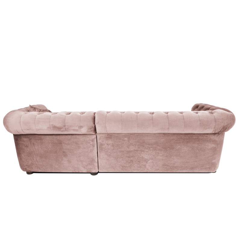 Γωνιακός Καναπές Κρεβάτι Crista Chesterfield  σε Ροζ Γιασεμί βελούδο 245x175x85cm