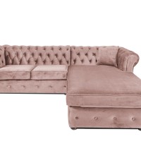 Γωνιακός Καναπές Κρεβάτι Crista Chesterfield  σε Ροζ Γιασεμί βελούδο 245x175x85cm
