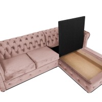 Γωνιακός Καναπές Κρεβάτι Crista Chesterfield  σε Ροζ Γιασεμί βελούδο 245x175x85cm